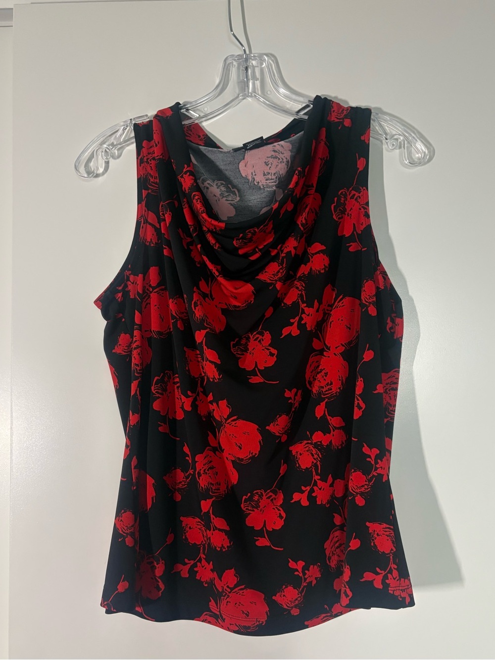 Floral Red and Black Cowl Neck Flattering Blouse